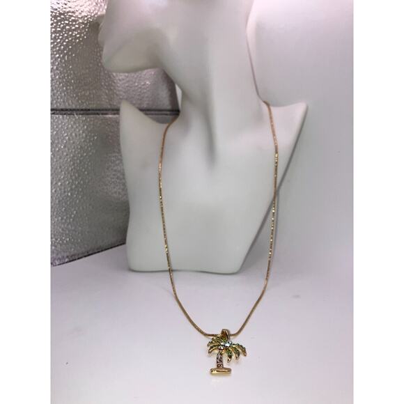 New Palm Tree Coconuts Austrian Crystal Gold-Tone Shiny Pendant Necklace! - Picture 9 of 10